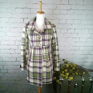 Golden State Jeans Plaid 3/4 Length Coat Cream Small